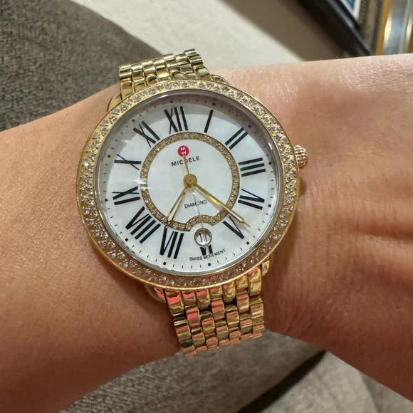 $3999 Michele Serein Diamonds Gold Tone Women's Watch MWW21B000031 - Picture 5 of 15